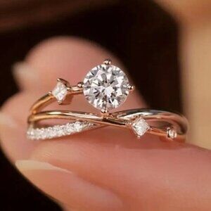 14k Gold Plated Adjustable Diamond Embellished Ring